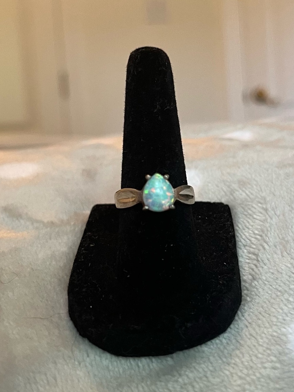 Opal Teardrop Solitaire Ring in Blue-Green - Women Jewelry